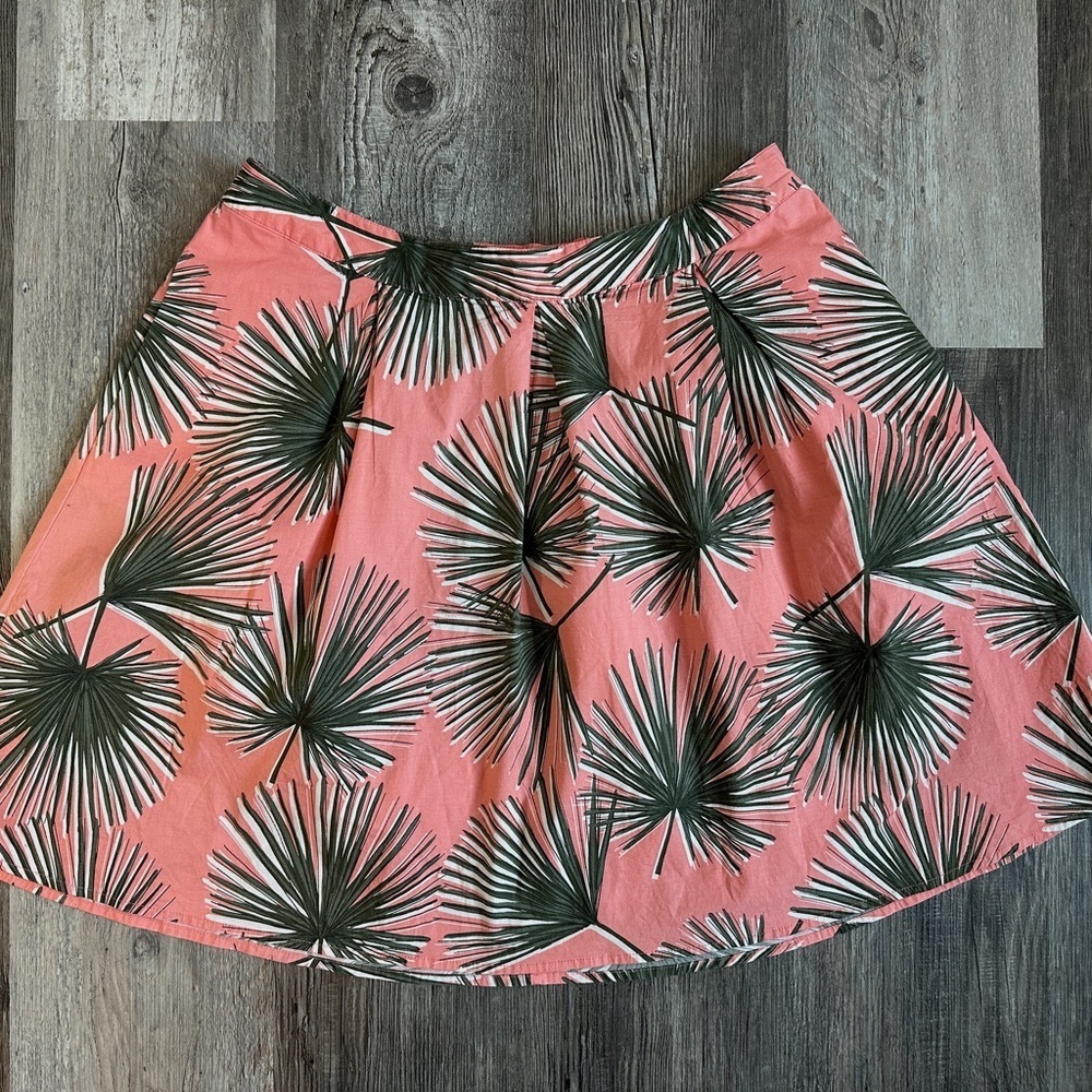A NEW DAY • POPLIN FLARE FAN PALM PRINT PLANT PINK TROPICAL POCKET SKIRT LARGE
